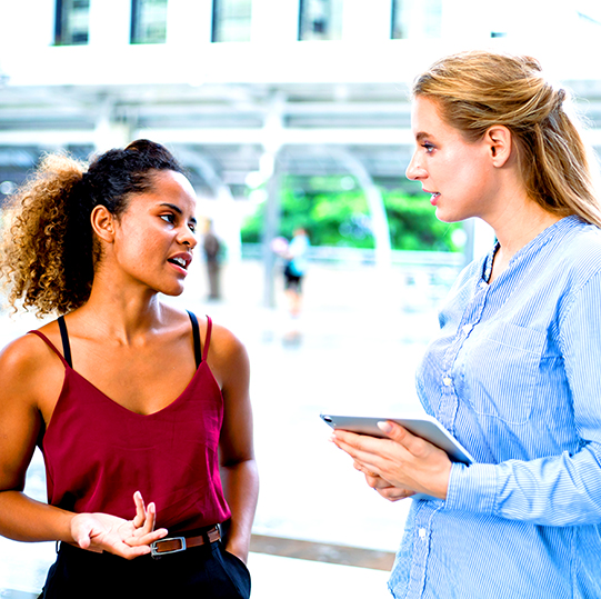 two people talking to each other